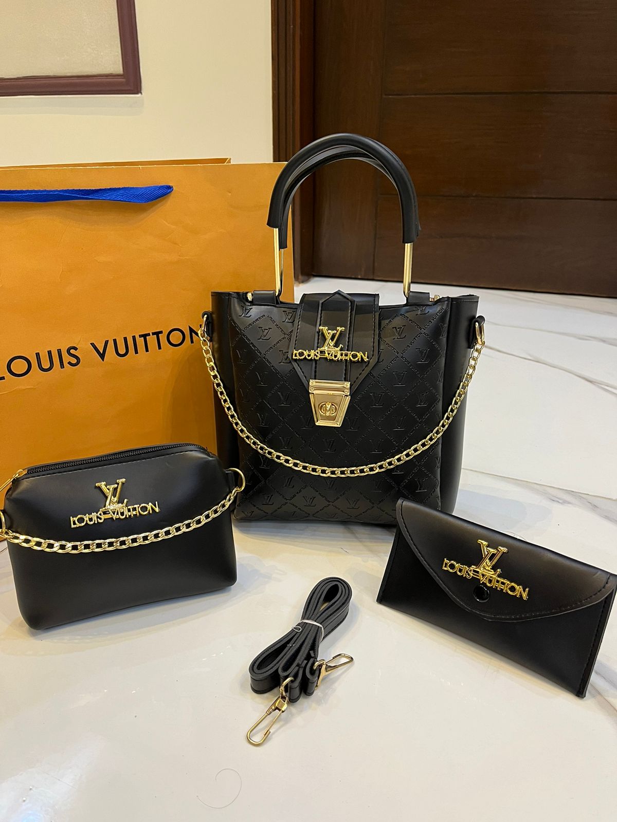 Front lock texted | 3 pcs Handbag set