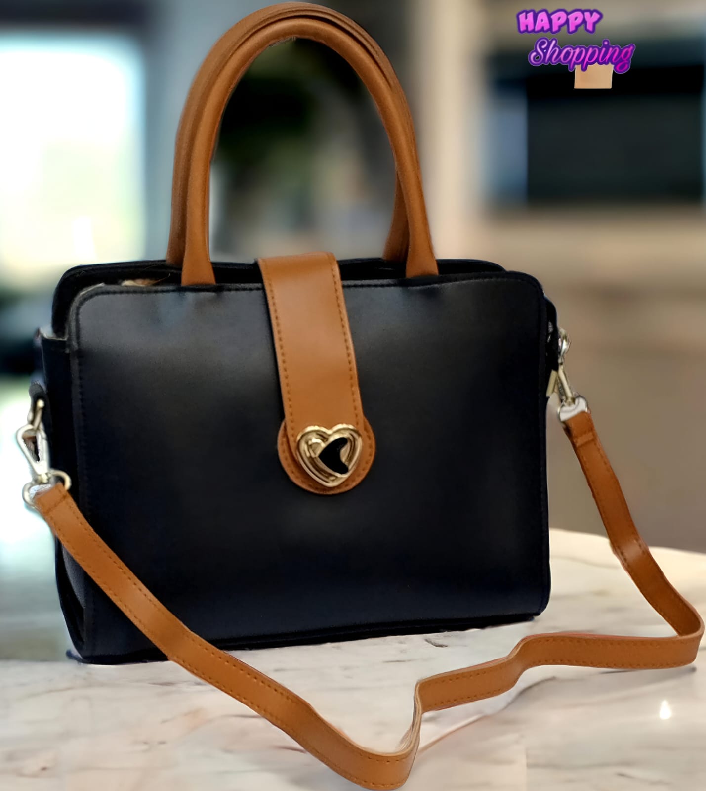 Contrast Center Lock Handbag