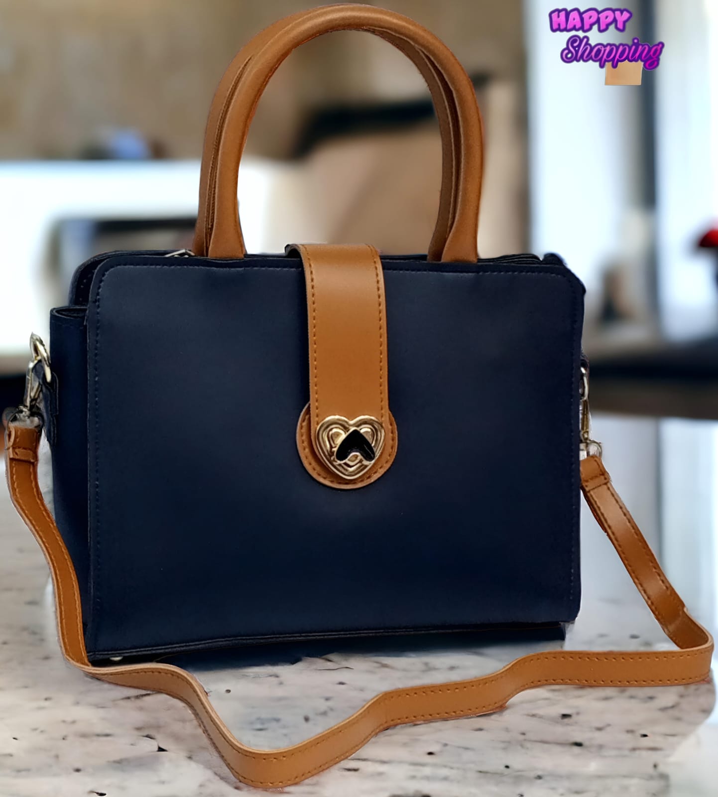 Contrast Center Lock Handbag