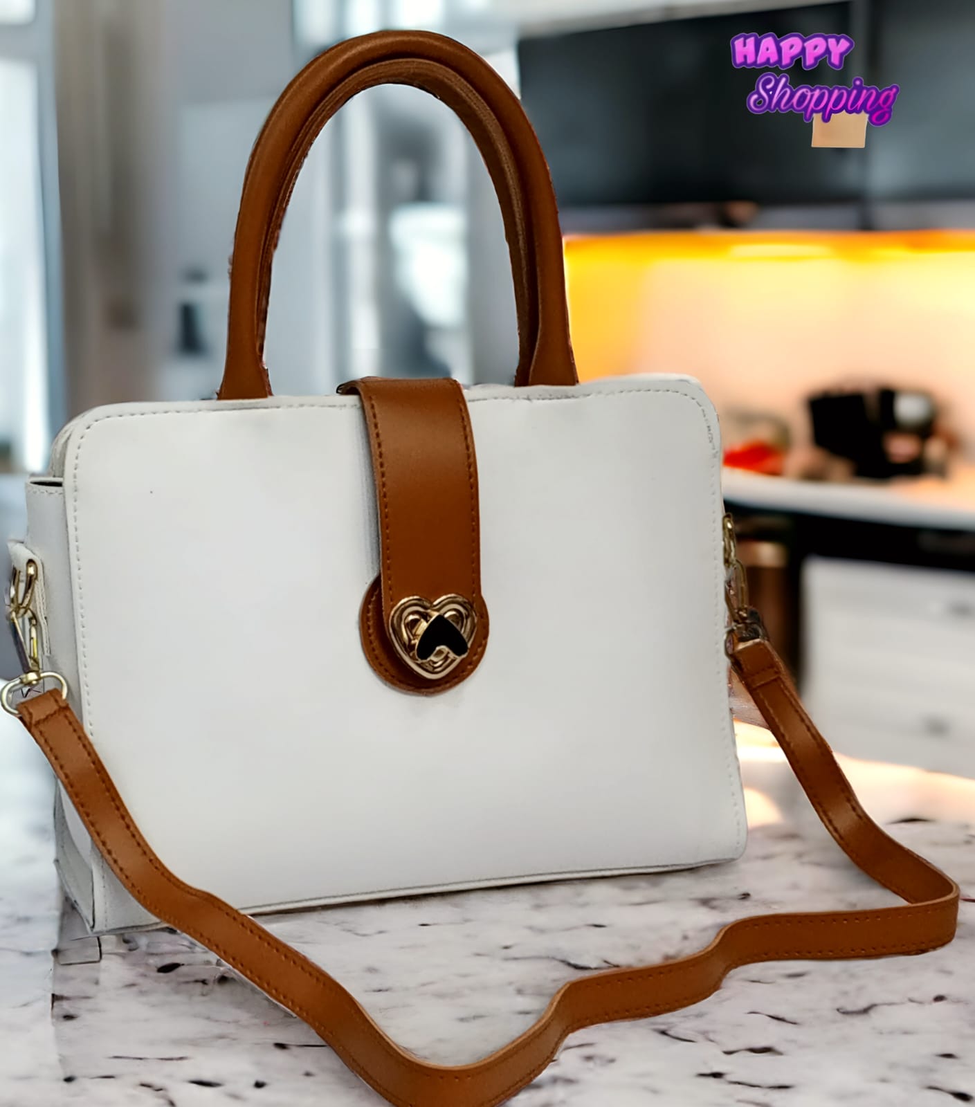 Contrast Center Lock Handbag