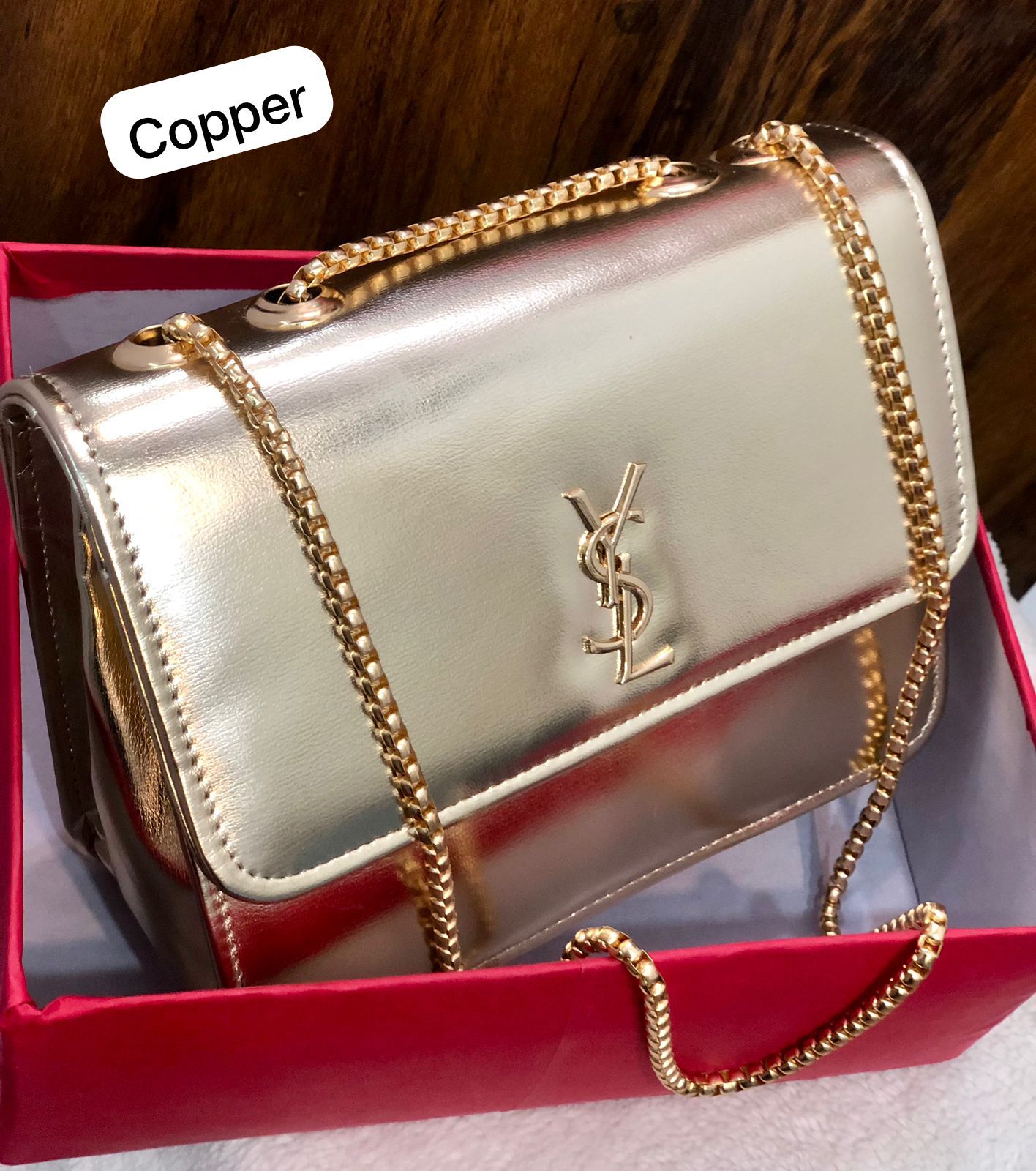 Glossy top chain Crossbody bag