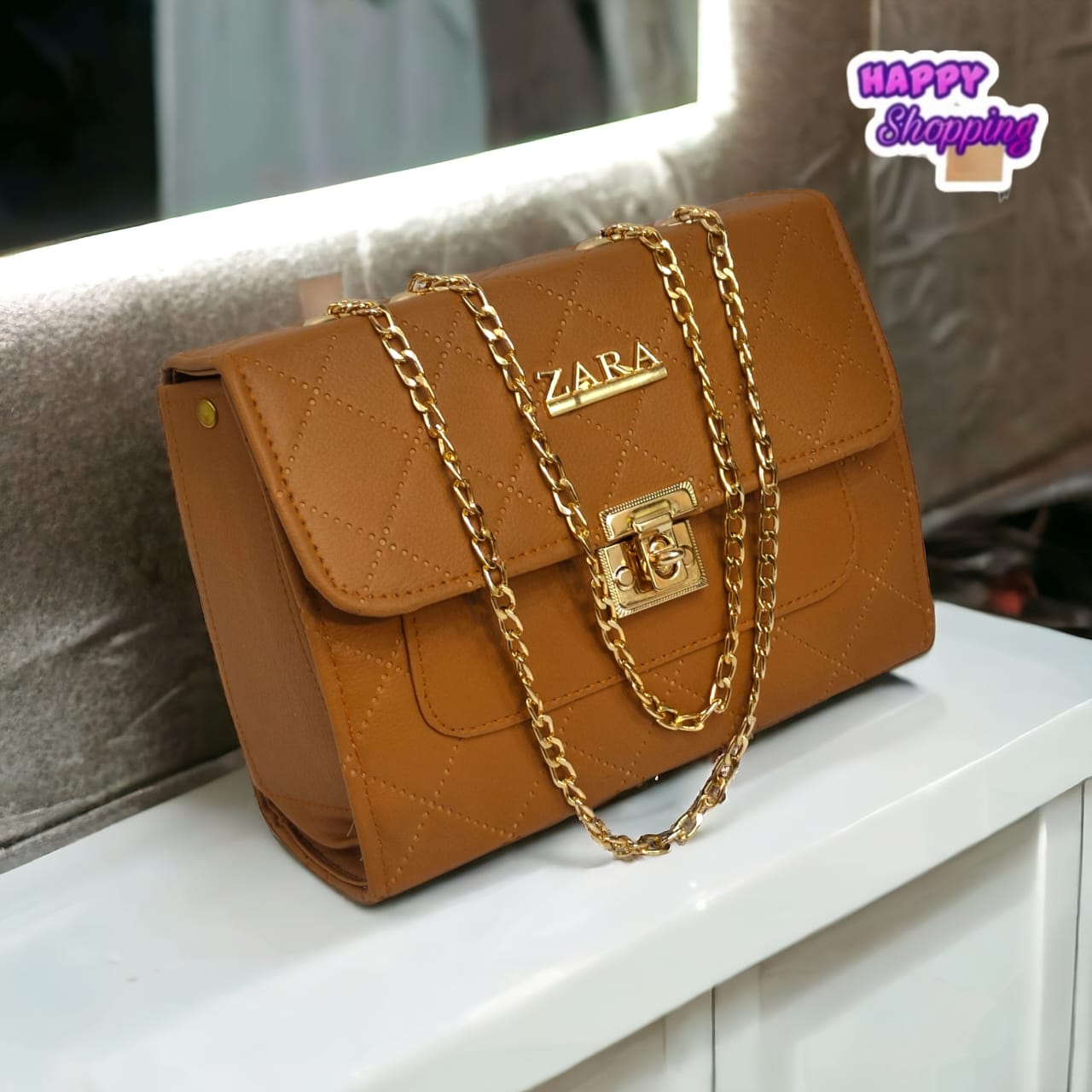 Stitched Top Chain Crossbody