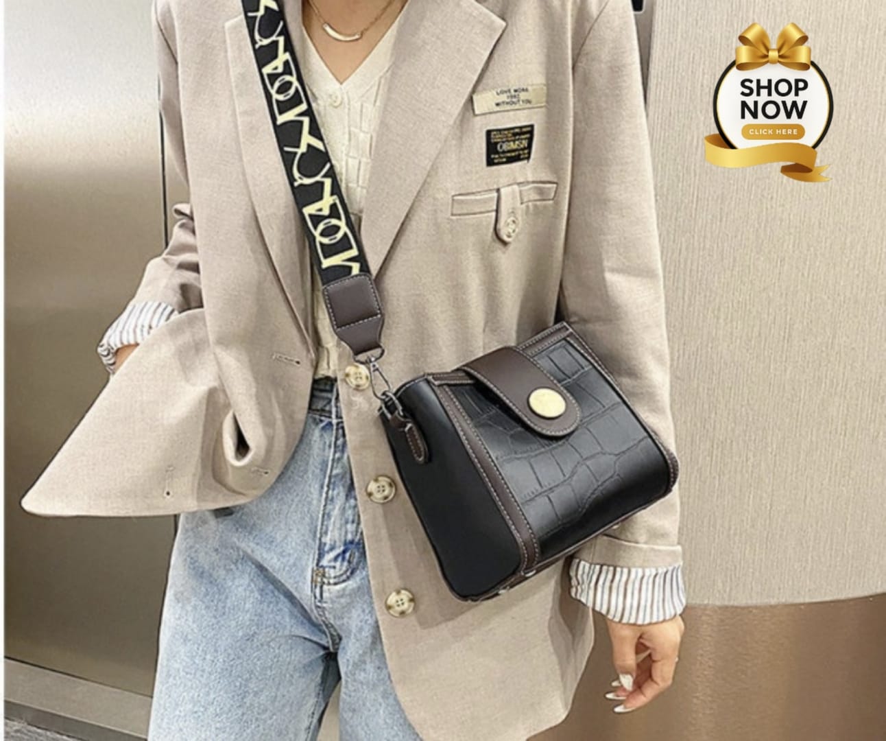 Texted Belt Crossbody Bag | Imported
