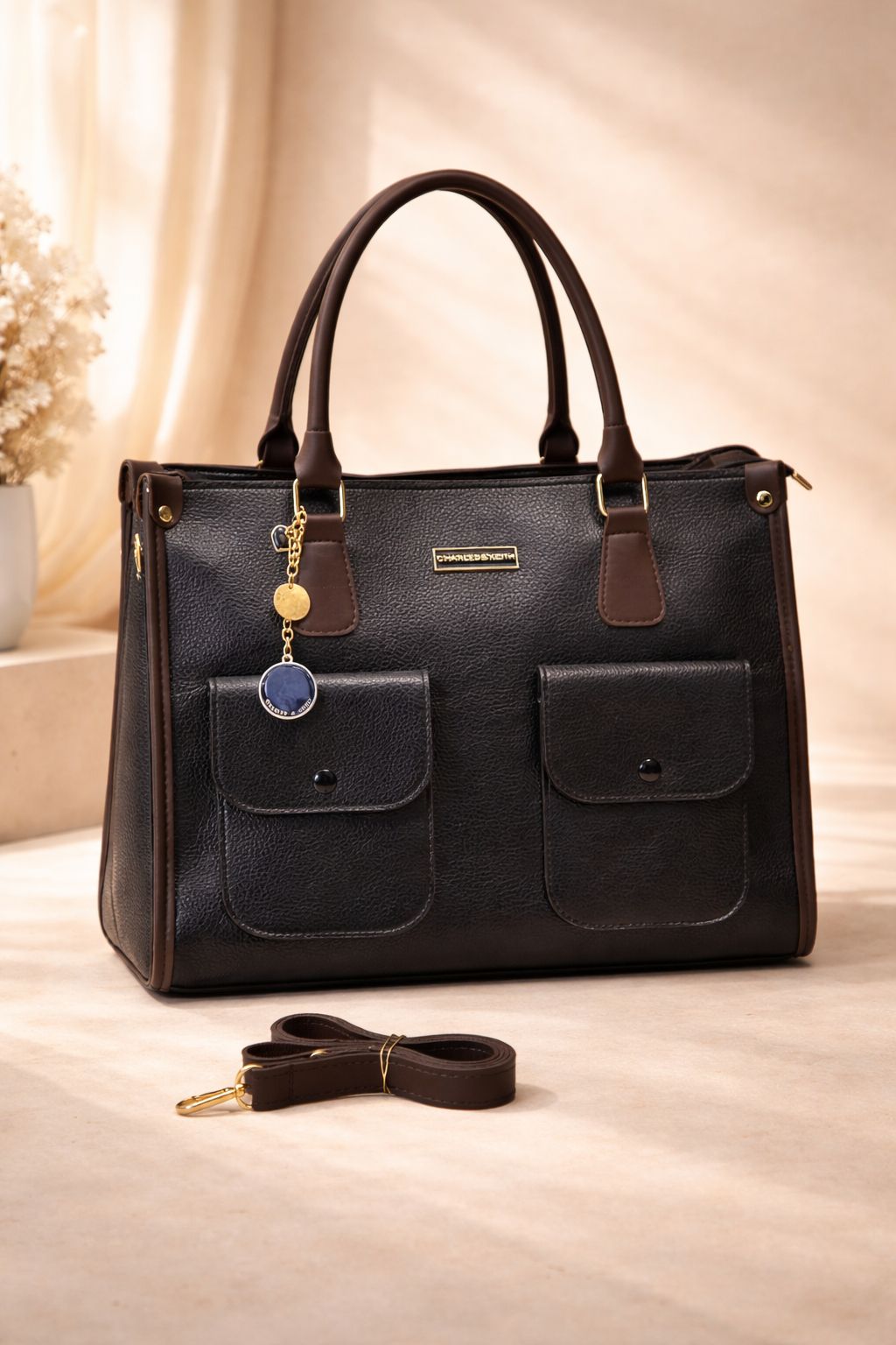 Dual Pocket Branded Handbag